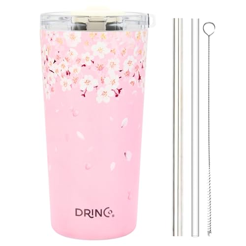 Drinco - 20 oz Stainless Steel Tumbler | Double Walled Vacuum Insulated Mug With Lid, 2 Straws, For Hot & Cold Drinks (20oz Sakura) - color: 20oz Sakura