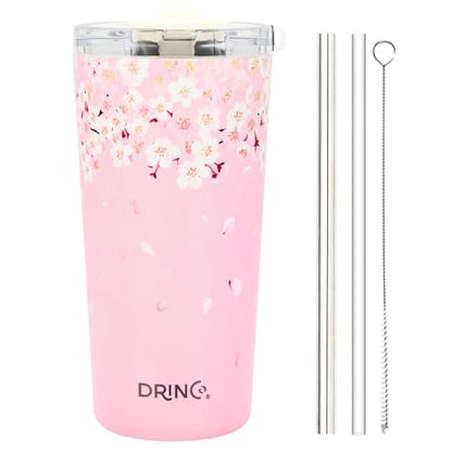 Drinco - 20 oz Stainless Steel Tumbler | Double Walled Vacuum Insulated Mug With Lid, 2 Straws, For Hot & Cold Drinks (20oz Sakura) - color: 20oz Sakura