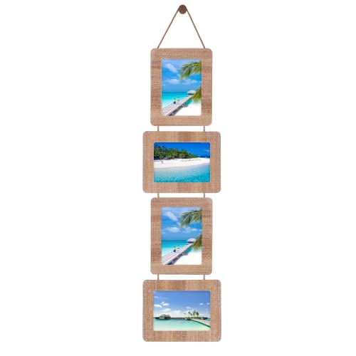 5x7 Collage Picture Frame, 4 Opening, Rustic Wood, Weathered Brown | Wall-Mounted Hanging Design, Displays 4x6 Photos with Mat or 5x7 Photos Without Mat, Three-Opening Layout - color: Weathered Brown, size: 4 Opening