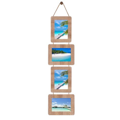 5x7 Collage Picture Frame, 4 Opening, Rustic Wood, Weathered Brown | Wall-Mounted Hanging Design, Displays 4x6 Photos with Mat or 5x7 Photos Without Mat, Three-Opening Layout - color: Weathered Brown, size: 4 Opening