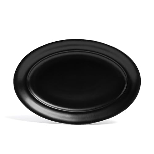 over&back Rim Stoneware Serving Platter - Elegant 1-Piece Oval Serving Platter to Complete Your Kitchen Set - 16" L x 10.8" W Semi-Matte Black - color: Black