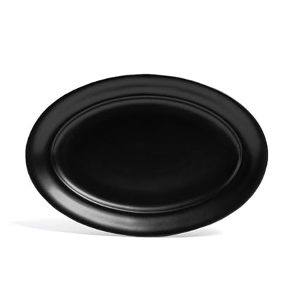 over&back Rim Stoneware Serving Platter - Elegant 1-Piece Oval Serving Platter to Complete Your Kitchen Set - 16" L x 10.8" W Semi-Matte Black - color: Black