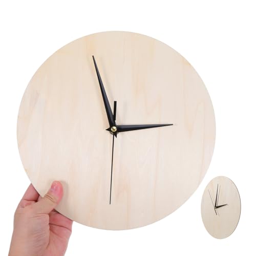 STOBAZA Blank Wooden Clock Dial for Crafts: Unfinished Wooden Dial Painting Clock Face with Pointer & Easel for Kids Learning Accessories DIY Replacement Parts Decorative for Kitchen（Without pointers）