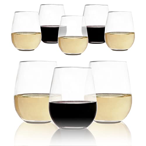 Set of 8 Unbreakable Stemless Wine Glasses – 16oz BPA-Free Tritan Plastic, Reusable & Shatterproof Drinkware for Indoor Outdoor Parties, Dishwasher Safe Crystal Clear Bar Glasses