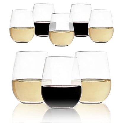 Set of 8 Unbreakable Stemless Wine Glasses – 16oz BPA-Free Tritan Plastic, Reusable & Shatterproof Drinkware for Indoor Outdoor Parties, Dishwasher Safe Crystal Clear Bar Glasses