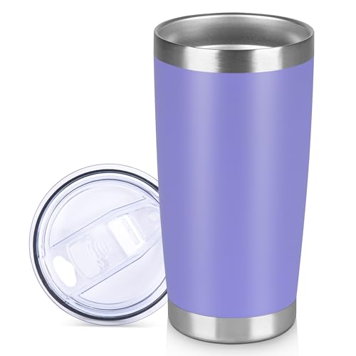 20 oz Tumbler Stainless Steel Tumblers Bulk with Lid Double Wall Insulated Coffee Tumbler Cups for Hot & Cold Drinks Powder Coated Travel Coffee Tumbler Mug Metal (Lavender, 1 pack) - color: Lavender, size: 20 Ounces
