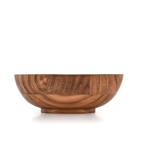 Hand Carved Acacia Wood Decorative Bowl – Rustic Farmhouse Living Room Decor, Wooden Centerpiece for Coffee Table, Entryway Console Table Accent, Brown (8"x 8"x 3")