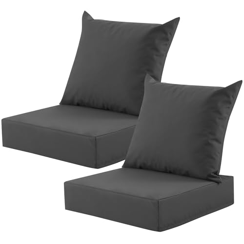 Outdoor Deep Seat Cushion Set, 24x24 Inch Water-Resistant & Fade-Resistant Outdoor Chair Cushions, Patio Furniture Cushions with Removable Cover for Patio Chair, Sofa, Dark Grey (Set of 2) - color: Dark Grey