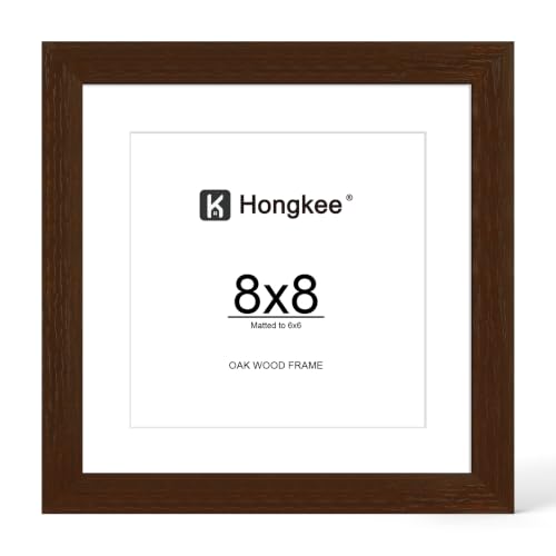Hongkee 8x8 Oak Wood Picture Frame 1 Pack(Matted 6x6) with Real Glass Cover | Walnut, 8 x 8 Solid Wood Frame for Wall or Tabletop Display - Includes Easel Back, Vertical Hang - Ideal for Home, Office - color: Walnut, size: 8X8 in