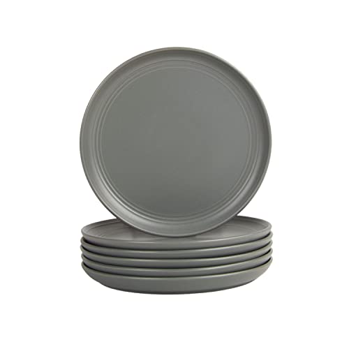 Double Line 8.25" Salad Plate, Set of 6, Matte Gray - color: Matte Gray, size: Salad Plate