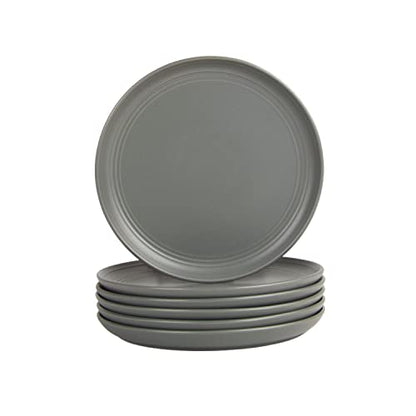 Double Line 8.25" Salad Plate, Set of 6, Matte Gray - color: Matte Gray, size: Salad Plate