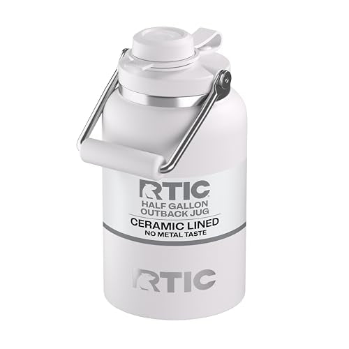 RTIC Half Gallon Outback Jug, Ceramic Lined, White | Stainless Steel, Insulated Water Bottle with Lid and Handle, Double Wall Vacuum Insulation - color: White
