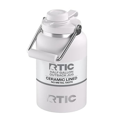 RTIC Half Gallon Outback Jug, Ceramic Lined, White | Stainless Steel, Insulated Water Bottle with Lid and Handle, Double Wall Vacuum Insulation - color: White