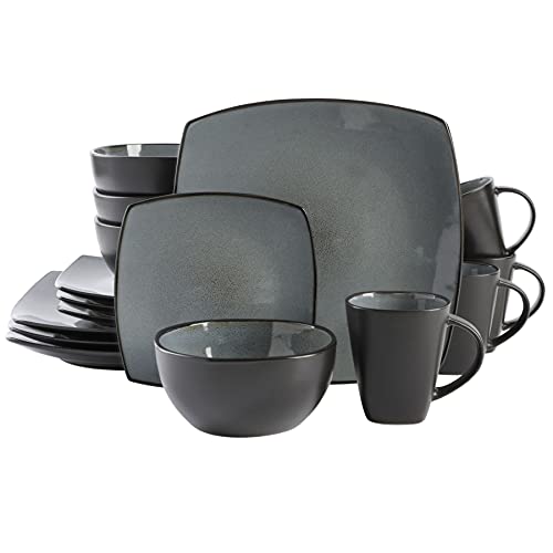Gibson Elite Soho Lounge Square Reactive Glaze Stoneware Dinnerware Set, Service for 4 (16pc), Eclipse - color: Eclipse (Soho Lounge), size: Service for 4 (16pcs)