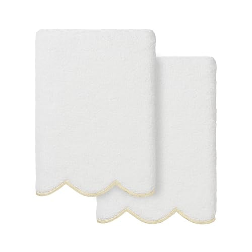 Grace Scallop Personalized Hand Towels, Beige 2 Piece Custom Hand Towels, Monogrammed Towels in Soft Turkish Cotton for Elegant Bathroom Decor-Beige-2 Pcs Hand Towel - color: Beige, size: 2 Pcs Hand Towel