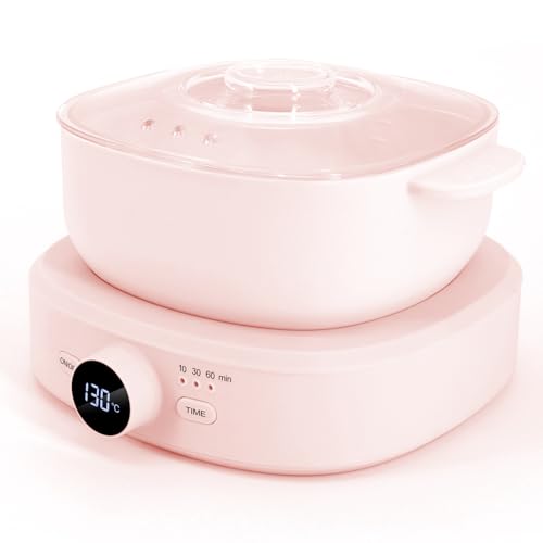Digital Hair Removal Wax Warmer, Adjustable Temperature Waxing Machine for Women Hair Removal, Face, Bikini, Legs and Body, with Silicone Wax Pot Liner (Pink) - color: Pink