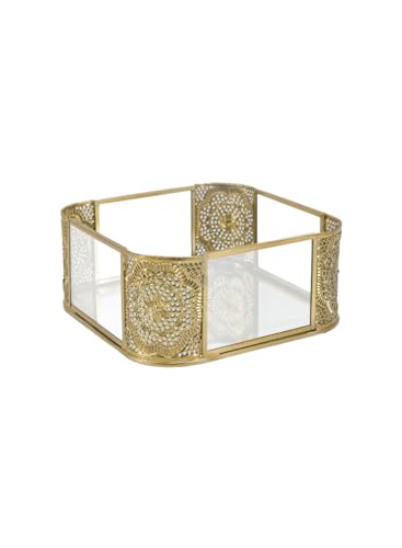 Serene Spaces Living 7" Aurea Mirror Tray, Gold Square Glass Tray - Elegant Decorative Centerpiece for Home, Parties, Weddings, Holidays, Special Occasions, Candle Holder, Catchall, Vanity Organizer - color: Square Tray, Single