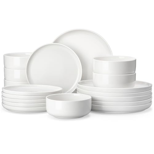 MALACASA 18 Pcs Porcelain Plates and Bowls Sets,Dinnerware Set for 6,White | Modern Ceramic Dishware,Kitchen Dining Ware,Microwave and Dishwasher Safe,Simple Solid White Design,Series LUNA - color: Ivory White, size: 18 Pcs (Service for 6)