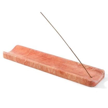 Natural Travertine Incense Holder, Incense Holder for Sticks with 9 Holes, Handmade Incense Burner Ash Catcher for Meditation Yoga SPA, Balsam Fir/Palo Santo/Sage/Cone Incense Holder(Red) - color: Red Travertine
