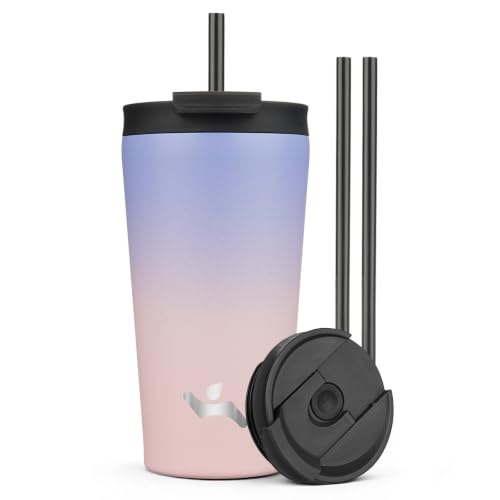 Konokyo 18 oz Insulated Tumbler Water Bottle with Straw Lid, Pastel Sunset | Stainless steel insulated tumbler for coffee, water and iced drinks; spill-proof lid, 2 straws, cup-holder friendly - color: Pastel Sunset, size: 18 Ounces