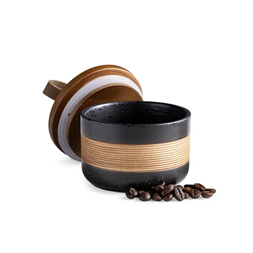 Miamolo Small Ceramic Jar with Lid, Coffee Container Kitchen Food Storage Jars for Spice Sugar Tea Bag Matcha Container Airtight, Stacairtightkable Decorative Jars for Countertop, Black & 5 fl.oz - color: Black, size: 5 fl.oz