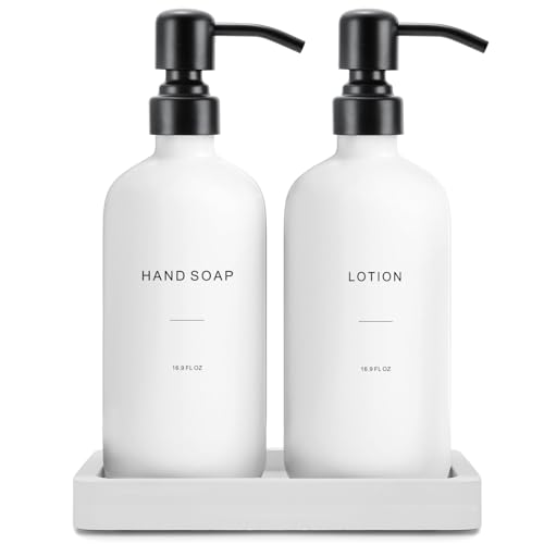 Prus Waso White Soap Dispenser Set | Contains Hand and Lotion Dispenser with Pump. Perfect for Guest Bathroom Decor - color: Black Pump & White Bottle