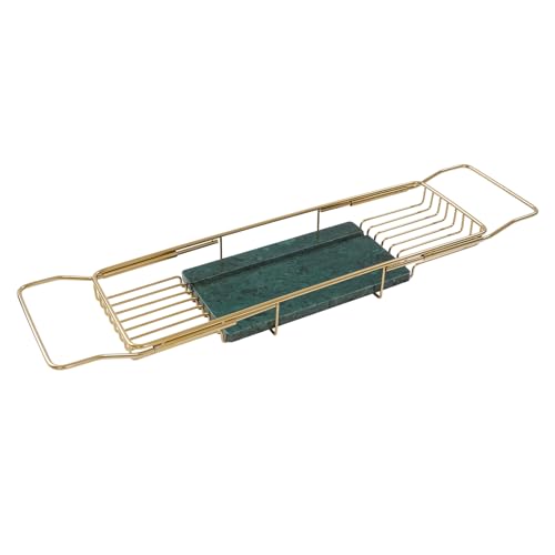 Expandable Bathtub Tray Caddy for Luxury Bath, Extra Wide Acrylic Tub Tray with Natural Marble Board, Waterproof Bath Tub Shelf for Phone, Wine, Book, Tablet Stand - Ideal Home Spa (Gold, Green) - color: Gold, Green