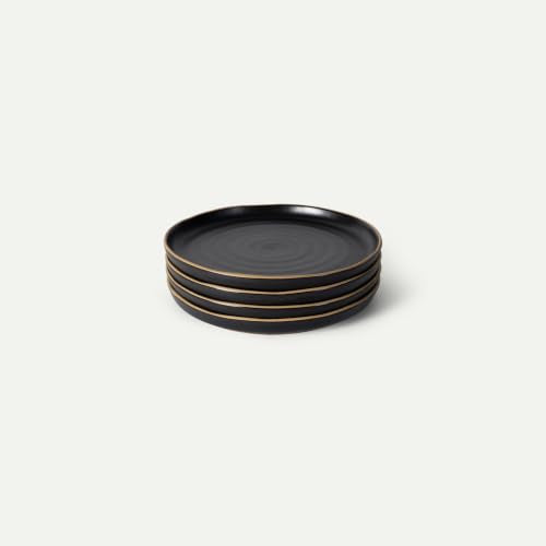 MORA Medium Plates Set of 4, 8.5 inch Ceramic Pottery Salad Plates - Microwave, Oven and Dishwasher Safe - Night - color: Night