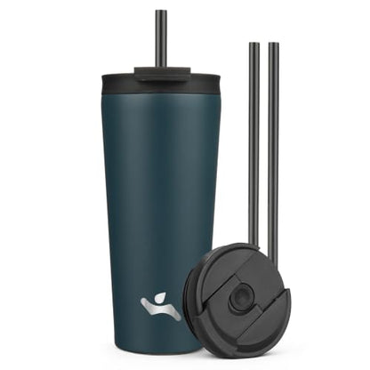 Konokyo 22 oz Insulated Tumbler Water Bottle with Straw Lid, Navy Blue | Stainless steel insulated tumbler for coffee, water and iced drinks; spill-proof lid, 2 straws, cup-holder friendly - color: Navy Blue, size: 22 Ounces