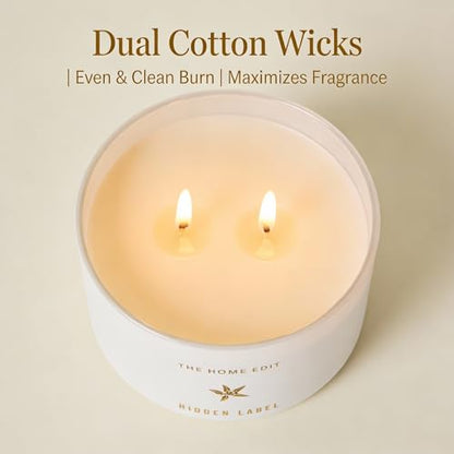 Hidden Label Vanilla Jasmine Scented Candle, 10 oz 2-Wick | Soy wax jar candle, up to 45 hours, warm floral scent for bedroom, bathroom, living room and gifting - color: Vanilla Jasmine