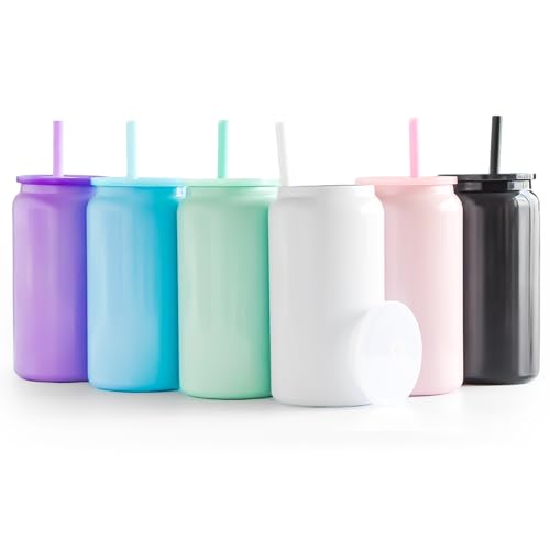 Stainless Steel Cups with Lids and Straws, 16 oz, 6 Pcs, Bright Color | Insulated Cup with Straw, Double Wall Vacuum, Keep Drinks Cold and Hot, Unbreakable, BPA-free, Multicolored for Drinking, DIY - color: Bright-Colored