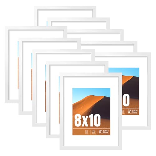 8x10 Picture Frame White Set of 10, Display 5x7 with Mat or 8 x 10 Without Mat Picture, Photo Frame Collage for Wall Gallery or Table Deco, Hanging or Tabletop Display - color: white, size: 8x10