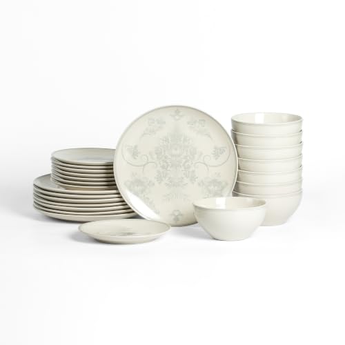 Stone Lain Opal 24-Piece Stoneware Dinnerware Set, Dinner Plates, Salad Plates & Bowls, Service for 8, Dishwasher & Microwave Safe, Grey - color: Gray, size: 24-Piece, Service for 8
