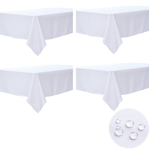 BYDOLL Table Cloth White 60x84 Inch Tablecloth 4 Pack for 6 Foot Rectangle Tables Outdoor Washable Wrinkle Free and Spillproof Polyester Tablecloth for Festival Wedding Party Cover - color: White, size: 60x84 inch-4Pack