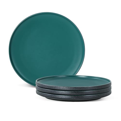 Ceramic Dinner Plates, 10.25 Inch, Set for 4, Modern Green | Flat Dish Design, Microwave & Dishwasher Safe, Perfect for Family and Entertaining, For Steak, Sandwiches, Pizza, Pasta - color: Green, size: Dinner Plates Set (4PCS)