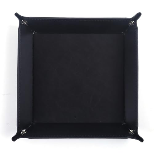 Valet Tray Desktop Storage Organizer – Vegan Leather Catchall Tray Bedside Vanity Tray Nightstand Caddy Holder for Remote Controller, Watch, Keys, Phone, Wallet, Coin, Jewelry, Black - color: Black
