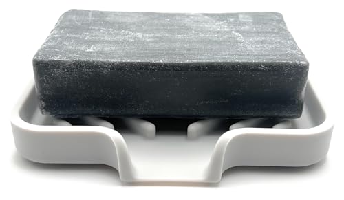 Silicone Soap Dish Tray and Sponge Holder with Drain Chute and Feet | 3-Way Sloped Design | Bathroom and Kitchen Sink Organizer Caddy (Light Grey, 5"x4", 3.5 Ounces) - color: Light Grey, size: 5"x4"