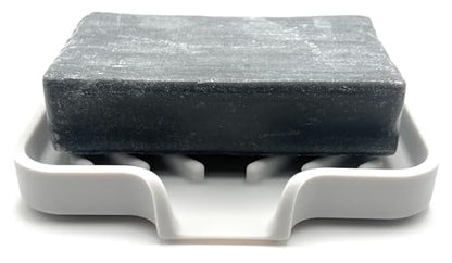 Silicone Soap Dish Tray and Sponge Holder with Drain Chute and Feet | 3-Way Sloped Design | Bathroom and Kitchen Sink Organizer Caddy (Light Grey, 5"x4", 3.5 Ounces) - color: Light Grey, size: 5"x4"