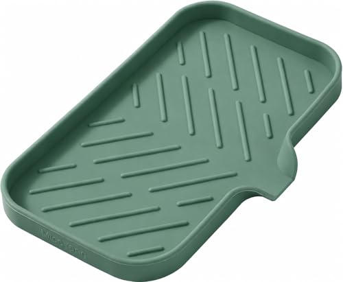 MicoYang Silicone Soap Dish with Drain Spout — Self-Draining Sink Organizer Tray for Bathroom & Kitchen, Sponges, Dispensers & Soap Holder, Non-Slip & Dishwasher Safe, Green (Medium, 9.6"×5.3") - color: Green, size: M(9.6"×5.3")