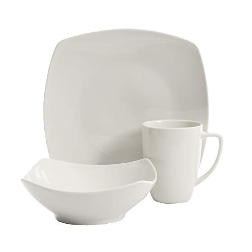 Gibson Home Amelia Court Porcelain Chip and Scratch Resistant Dinnerware set, Service for 4 (12pcs), White (Soft Square) - color: White (Amelia Court)