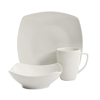 Gibson Home Amelia Court Porcelain Chip and Scratch Resistant Dinnerware set, Service for 4 (12pcs), White (Soft Square) - color: White (Amelia Court)
