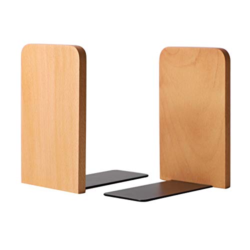 muso wood Beech Book Ends for Shelves, 1 Pair | Non-Slip Bookends, Heavy Duty Wooden Bookend, Suitable for Books & Movies Storage - color: Beech-1 Pair