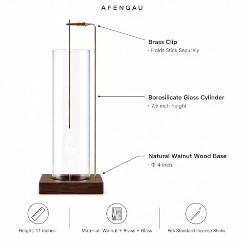 Wooden Aromatherapy Incense Holder – Upside Down Hanging Rack with 1L Ash Catcher for Home Office or Yoga Space Décor & Meditation (Glass Height 17cm)