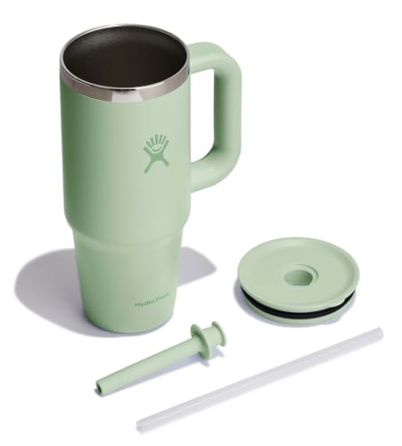 Hydro Flask 24 Oz Travel Tumbler with Handle, Lid and Straw - Insulated Stainless Steel in 24 Oz Aloe Green - color: ALOE, size: 24 Ounces