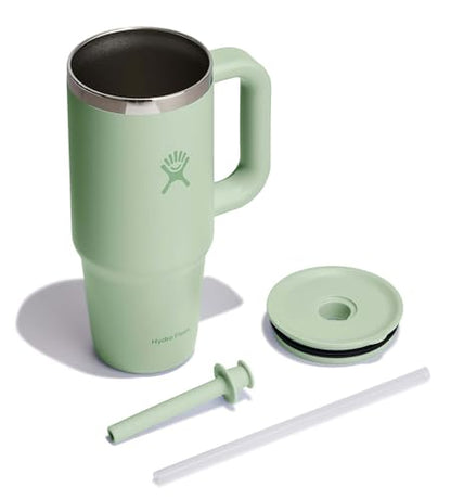Hydro Flask 24 Oz Travel Tumbler with Handle, Lid and Straw - Insulated Stainless Steel in 24 Oz Aloe Green - color: ALOE, size: 24 Ounces