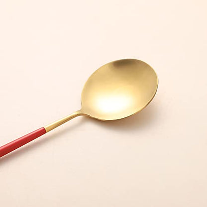 Salad Servers,Spoon and Fork Set 11.41 inch,18/10 Stainless Steel Salad Serving Titanium Plating (Red gold) - color: Red/Gold