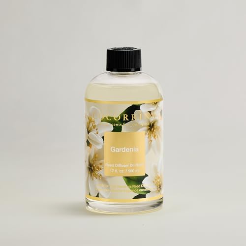 Reed Diffuser Refill Gardenia 17oz (500ml) with 8 Sticks - Premium Long-Lasting Scented Oil, Home Fragrance for Bedroom, Bathroom Home Decor - size: 17oz