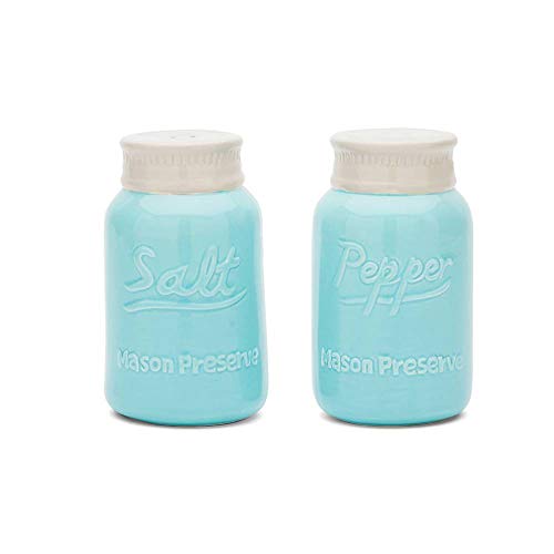 Fox Run Ceramic Mason Jar S&P Shakers, Salt and Pepper, Blue - style: Salt and Pepper Shakers