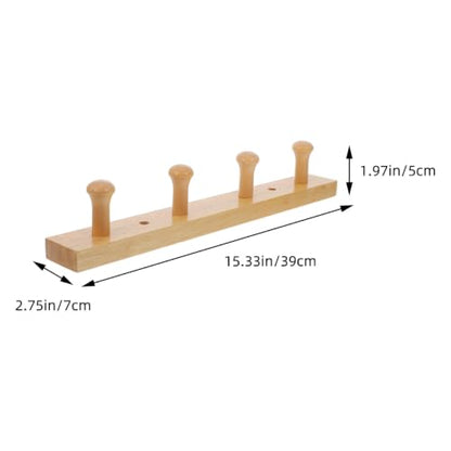 TOYANDONA Wooden Wall Mounted Coat Rack Hook with 4 Rubberwood Pegs, Natural and Hat Hanger for Bedroom and Entryway Storage