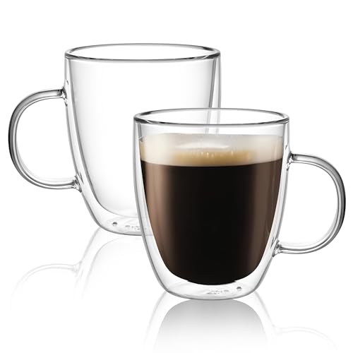 CNGLASS Large Double Wall Glass Coffee Mug 17 oz,Insulated Glass Coffee Cups with Handle,Set of 2 - size: 17oz